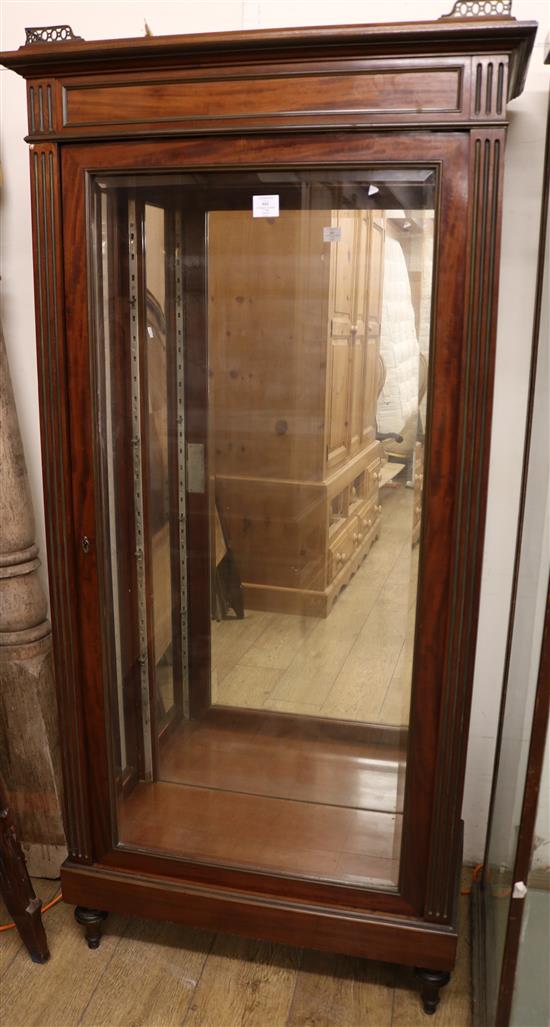 A French brass inset mahogany vitrine, c.1900, 2ft 9in. H.5ft 9in.